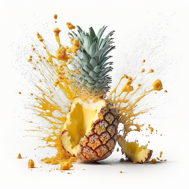 Exploding Pineapple Illustration on White Background Generative Ai