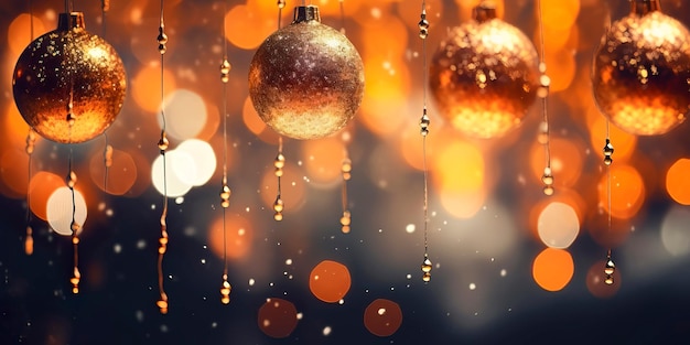 Photo exploration of the enchanting and magical ambiance created by the golden bokeh lights during the christmas season generative ai