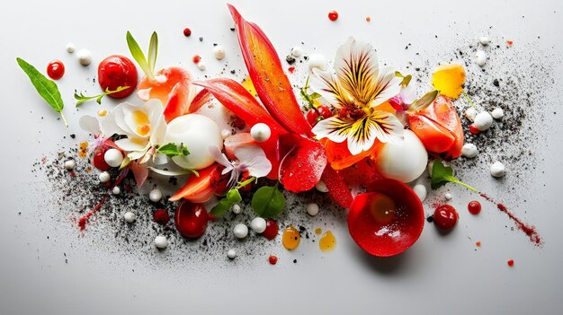 Photo explore the art of plating with beautifully arranged food where every dish is a masterpiece