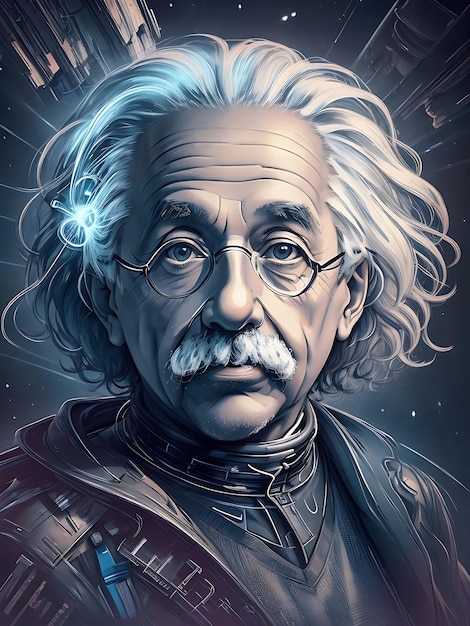 Explore the brilliant mind of Albert Einstein through a futuristic