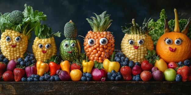 Photo explore a bustling world where every fruit and vegetable is full of character and unique charm