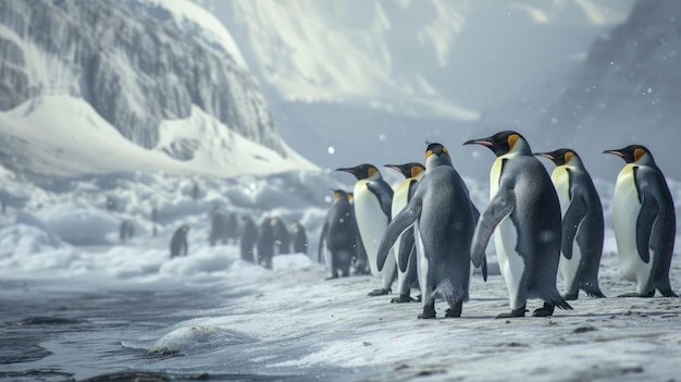 Explore the delightful charm of penguins on ice where they frolic and interact in their