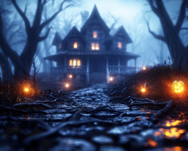 Explore the Eerie Foggy Night in This Mysterious and Dark Image with a Halloween Atmosphere Packed