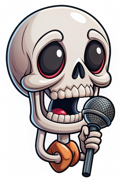 Photo explore this edgy cartoon vector icon of a cute skull singing with a microphone