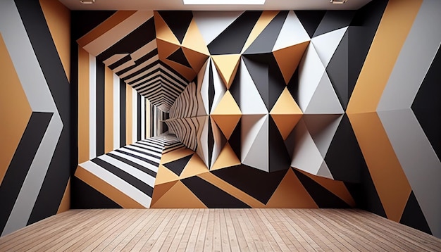 Exploring the authenticity of an empty room with geometric patterns wall background