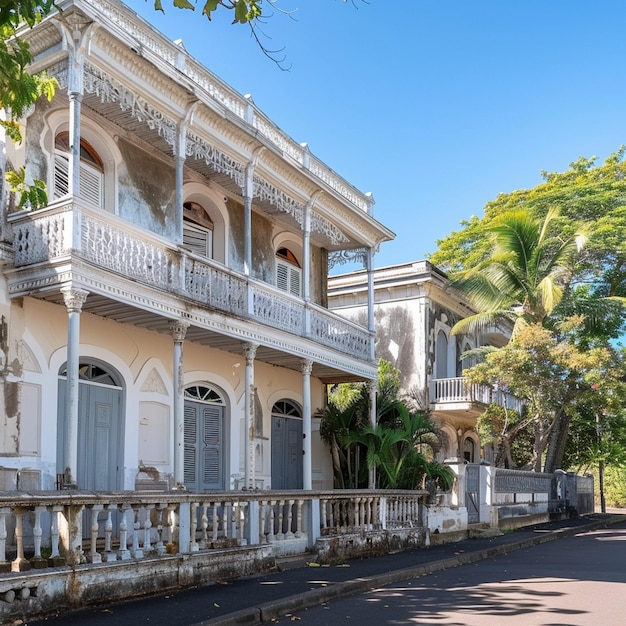 Exploring French Colonial Architecture in SaintDenis a Stunning White Building with Balconies