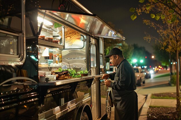 Photo exploring local cuisine at food trucks ar generative ai