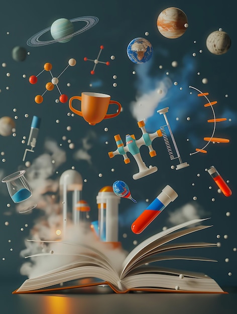 Photo exploring science and space through an open book