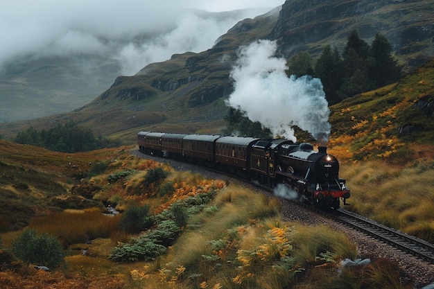 Exploring the Scottish Highlands by train ar generative ai