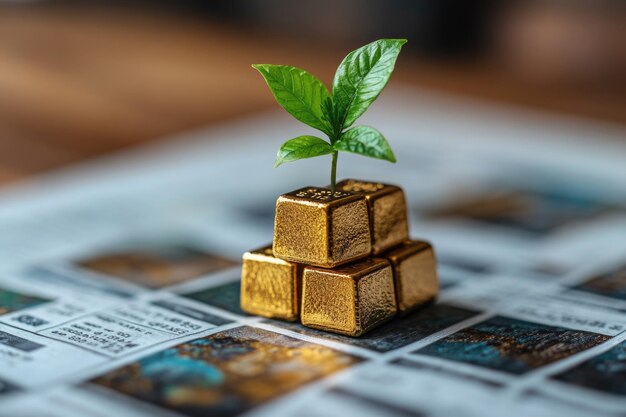 Photo exploring sustainable investing financial charts gold bars and their environmental impact on th