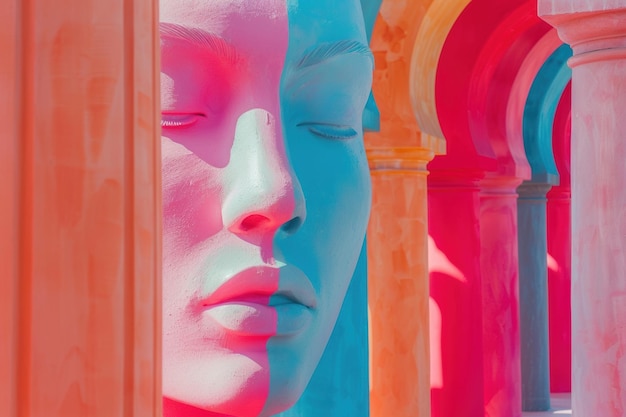 Photo exploring vibrant cosmic colors in a surreal arrangement of sculpted elements