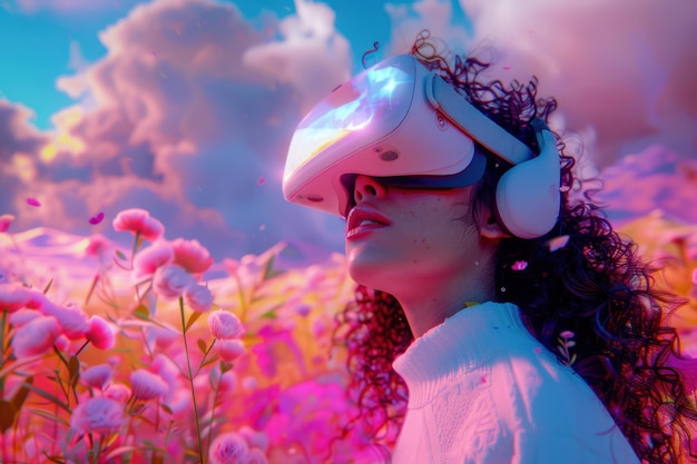 Photo exploring vibrant virtual worlds through immersive experiences in breathtaking landscapes