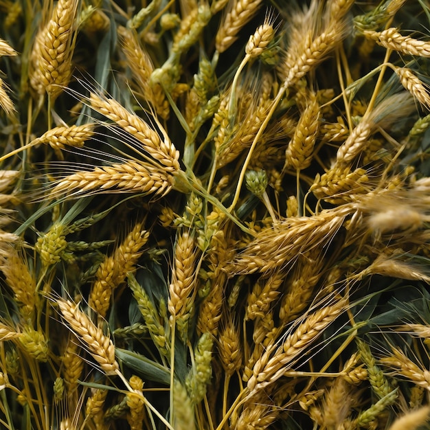 Photo exploring wheat and its delicate spikelets from above