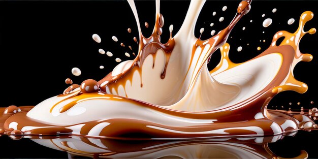 Explosion of caramel splashes with milk