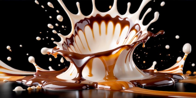 Explosion of caramel splashes with milk