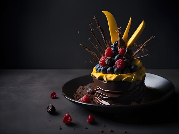 An explosion of chocolate dessert combined with fruit ai generative