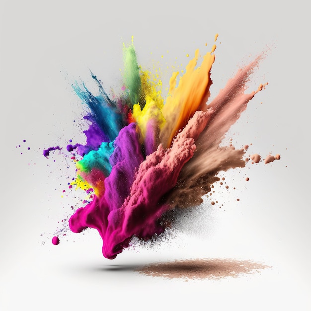 Explosion of color Holi powder on white background