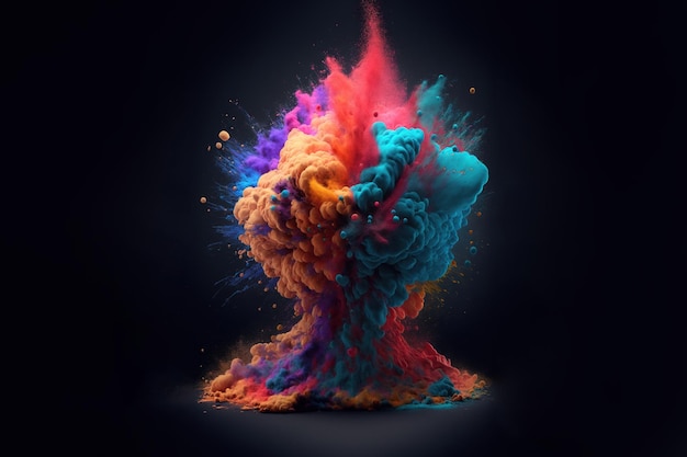 Explosion of colored powder on black background Generative Ai