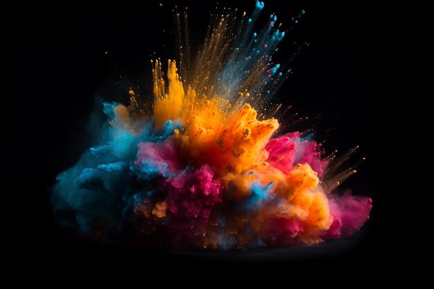 An Explosion of Colored Powder on a Black Background Generative AI