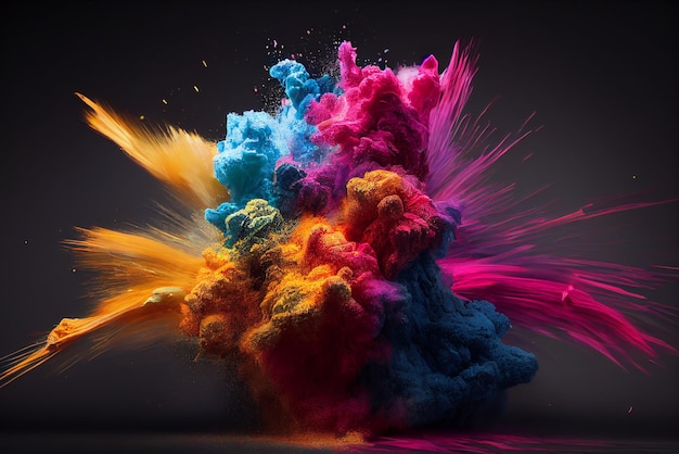 Explosion of colored powder isolated on black background Abstract colored background Ai generative