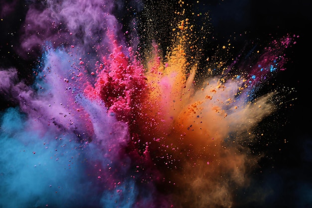 Explosion of colored powder isolated on black background Abstract colored background