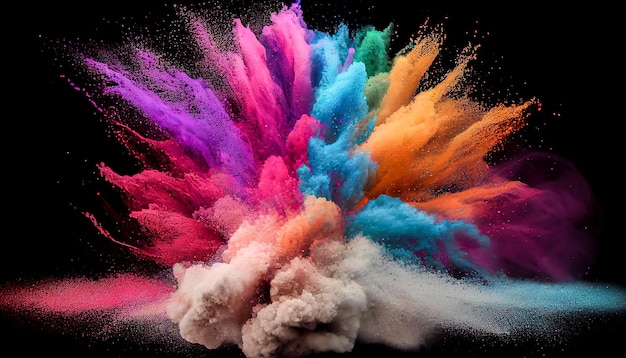 Explosion of colored powder isolated on black background Generative AI