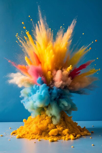 Explosion of Colored Powder on White Background