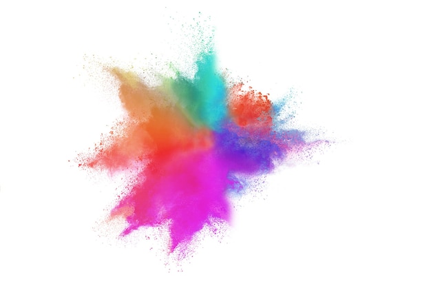 Explosion of colored powder on white 