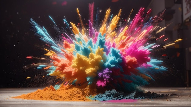 Explosion of colorful dry powder splatted background Ai image