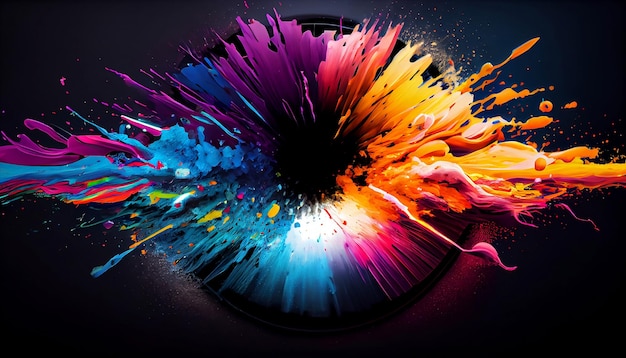 The explosion of colorful energy that radiates from the center of the image Generative AI Illustration