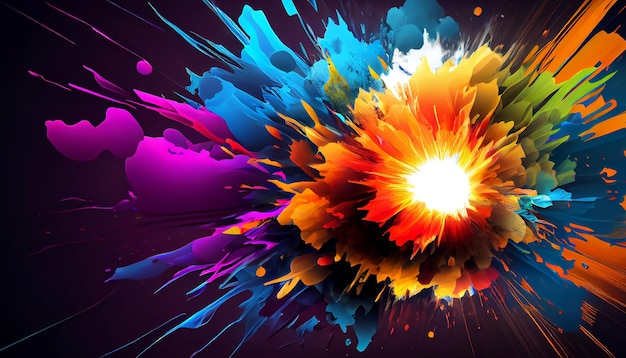 The explosion of colorful energy that radiates from the center of the image Generative AI Illustration