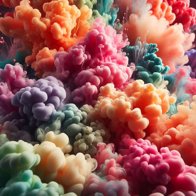 EXPLOSION OF COLORFUL POWDER ON A WHITE BACKGROUND