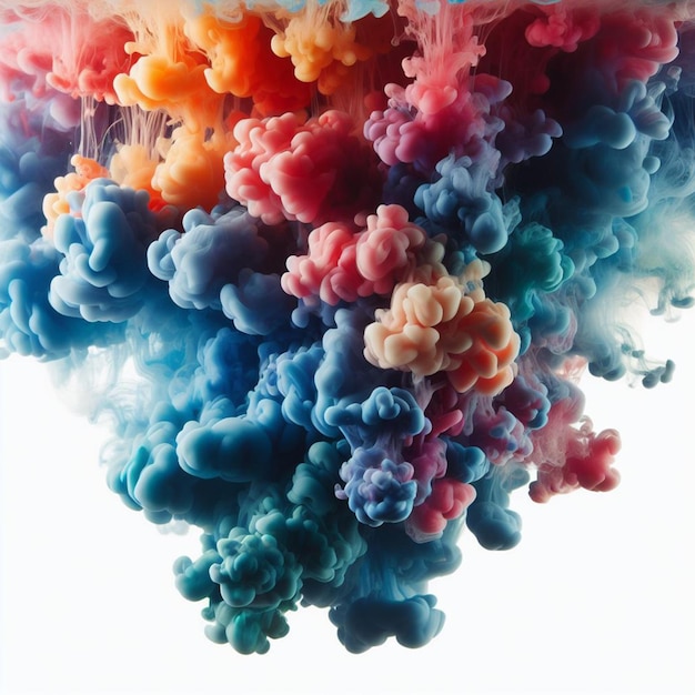 EXPLOSION OF COLORFUL POWDER ON A WHITE BACKGROUND