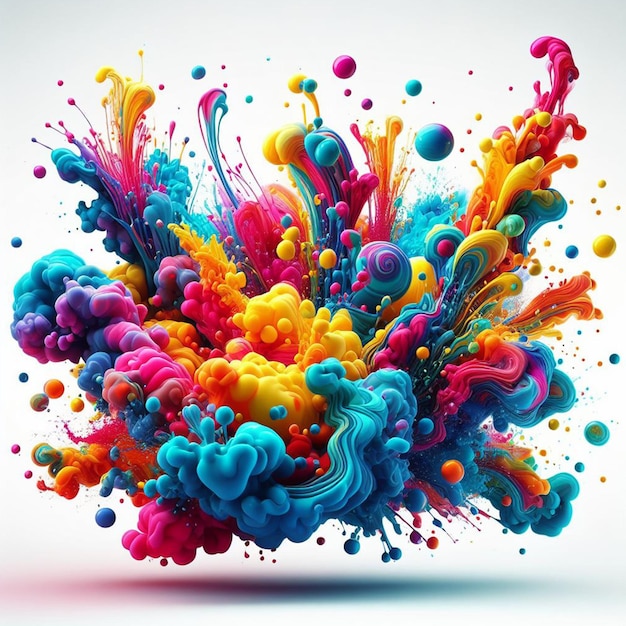 EXPLOSION OF COLORFUL POWDER ON A WHITE BACKGROUND