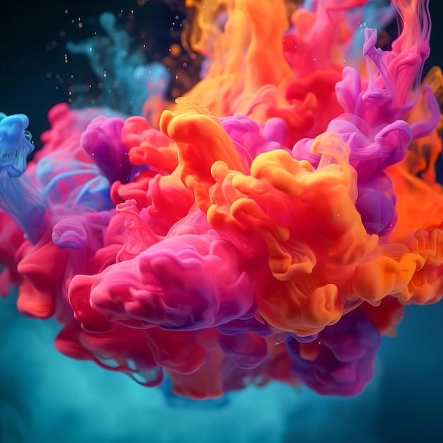 Explosion of colorful water and ink texture into a colorful cloud floating