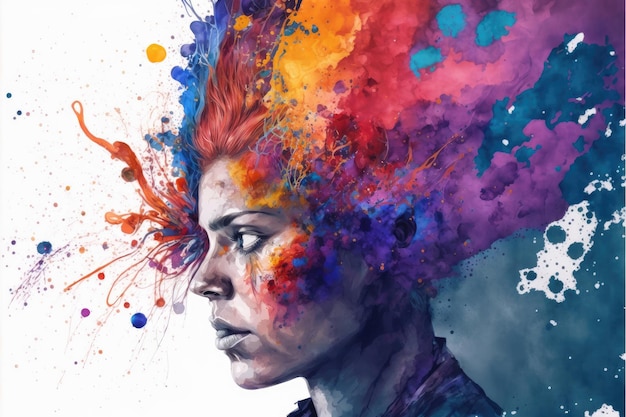 Explosion of colors out of an artist in concept of creative and art inspiration