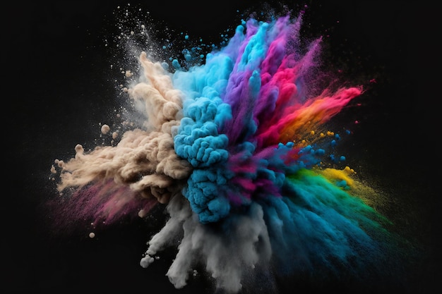 Explosion of coloured powder on black background abstract colors