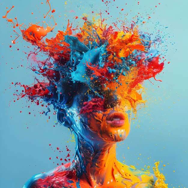 Explosion of Creative Energy A Colorful Paint Splash from an Head