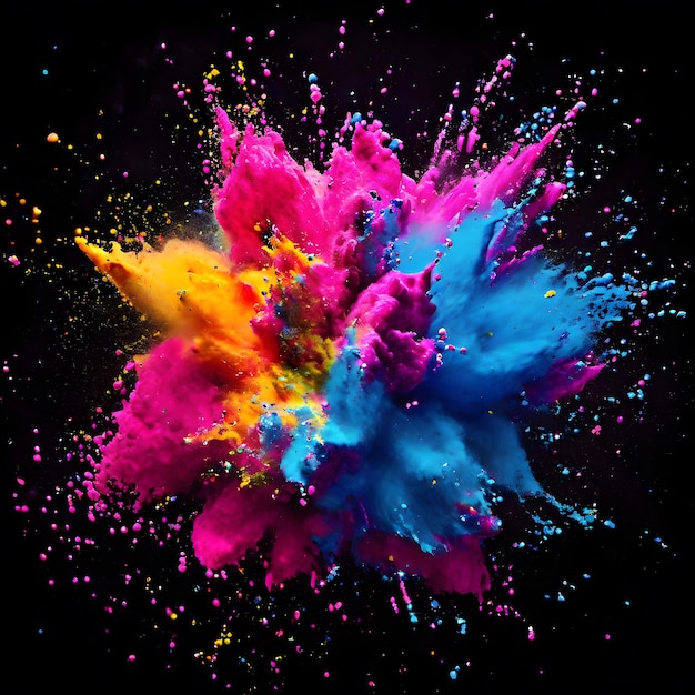 Explosion of holi powder color on black background