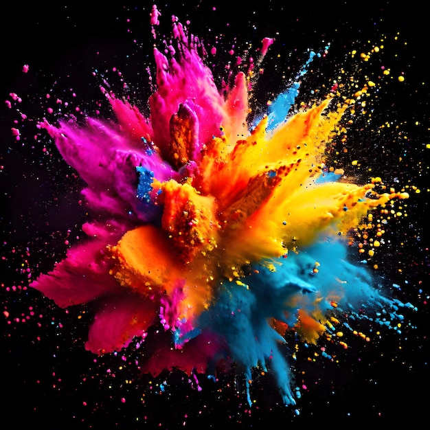 Explosion of holi powder color on black background