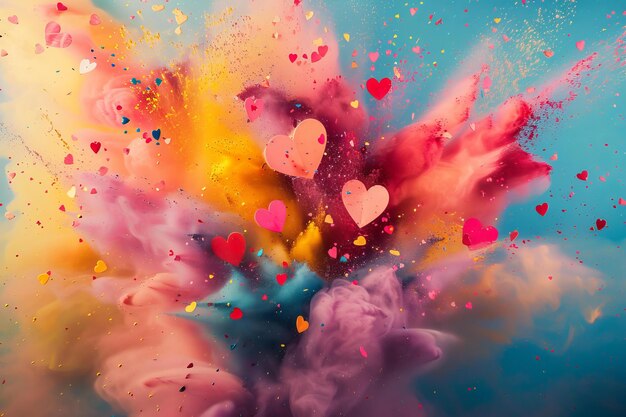 Photo explosion of love colorful heart confetti burst