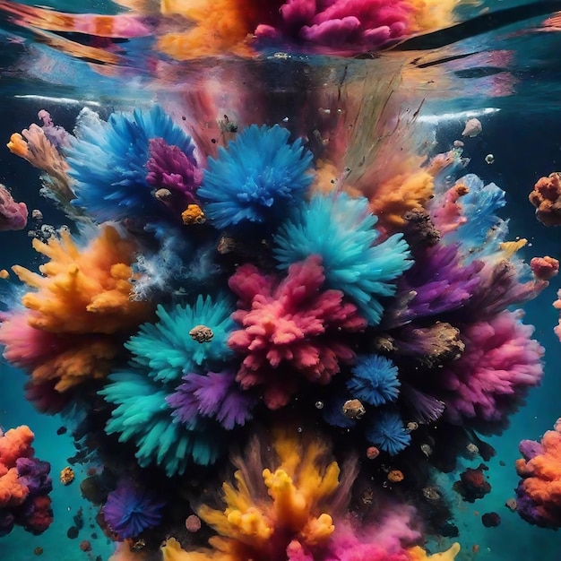 An explosion made of mixed with colors underwater Ultra shot AI generated