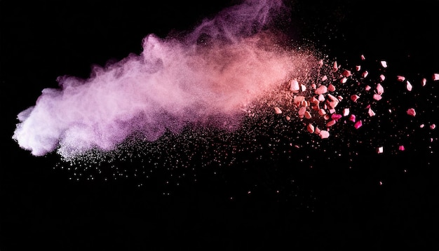 Photo explosion of makeup powder isolate on black background makeu