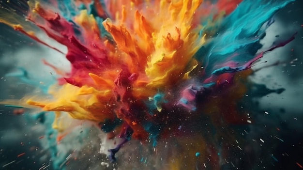 Explosion of multicolored paints Generative AI