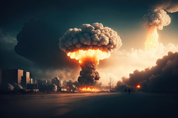 Explosion of nuclear bomb over city ai generative