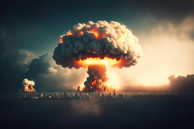 Explosion of nuclear bomb over city ai generative