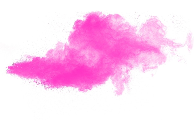 Explosion of pink colored powder isolated on white backgroundPink dust splash