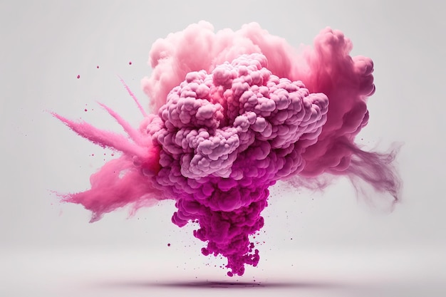 An explosion of pink smoke on a white background bold and vibrant The swirling patterns and billowing clouds of pink smoke Generative of AI