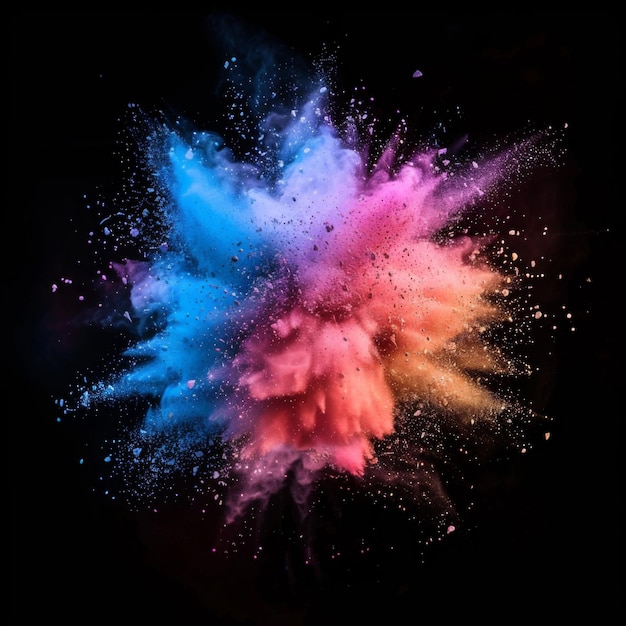 Explosion splash of colorful powder with freeze isolated on black background abstract splatter of c