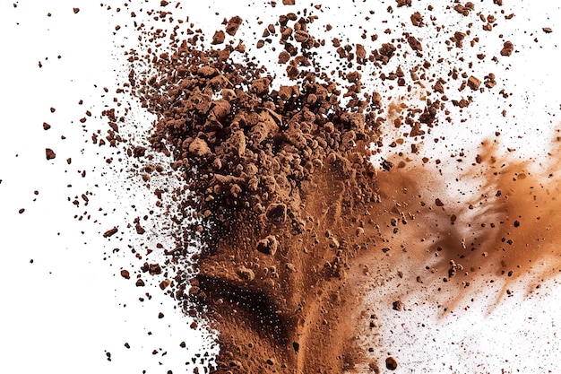 Explosion splash on an isolated backdrop made of powdered coffee or chocolate powder Generative Ai